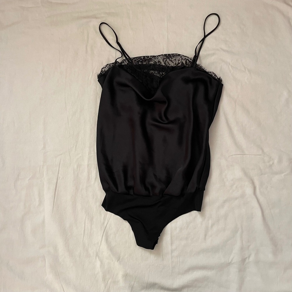 Victoria's Secret Black Lace Trim Bodysuit Adjustable Strap Sleeveless Sexy Top